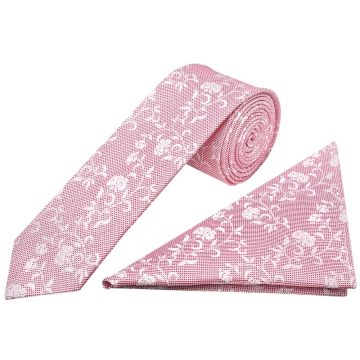 Pink Floral Skinny Boys Tie and Pocket Square Set