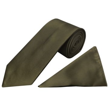 Plain Leaf Green Satin Classic Men's Tie and Pocket Square Set