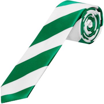 Green and White Striped Hand Made Skinny Men's Football Tie