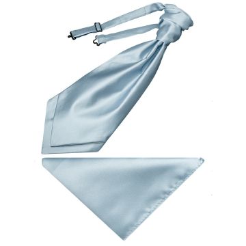 Plain Light Blue Satin Men's Cravat Tie and Pocket Square Set