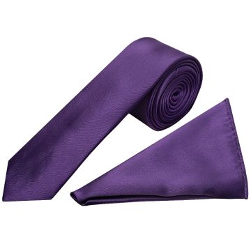 Purple Satin Skinny Boys Tie and Pocket Square Set
