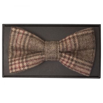 Light Brown Check Mens Tweed Bow Tie