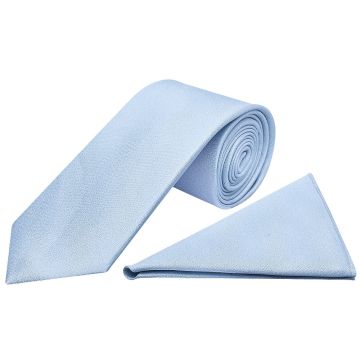 Plain Light Blue Silk Classic Men's Tie and Pocket Square Set