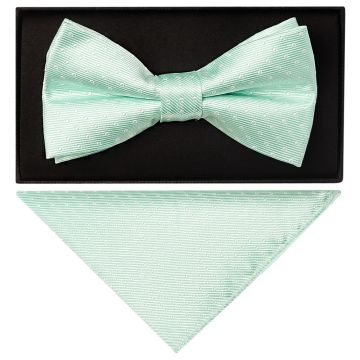Mint Polka Dot Mens Bow Tie and Pocket Square Set