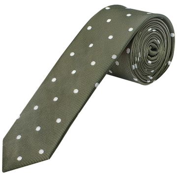 Olive Large White Spot Skinny Men's Tie