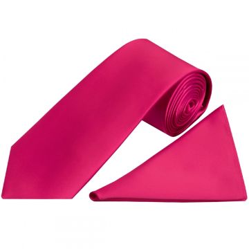 Plain Cerise Pink Satin Classic Men's Tie and Pocket Square Set