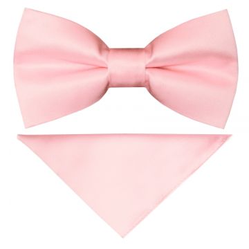 Pre Tied Blush Pink Satin Boys Bow Tie and Pocket Square Set