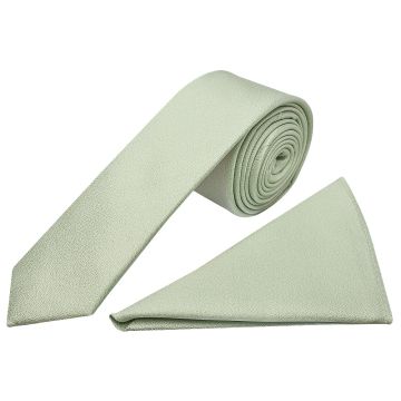 Plain Light Sage Green Silk Skinny Boys Tie and Pocket Square Set