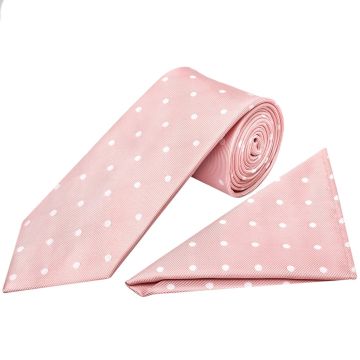 Pink Large White Spot Classic Men's Tie and Pocket Square Set