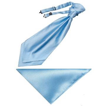 END OF SEASON Plain Sky Blue Satin Men's Cravat Tie and Pocket Square Set