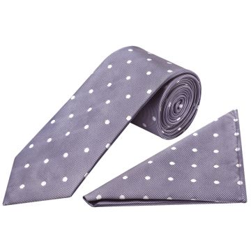 Mauve Large White Spot Classic Men's Tie and Pocket Square Set