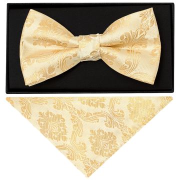 Caramel Paisley Handmade Mens Bow Tie and Pocket Square Set