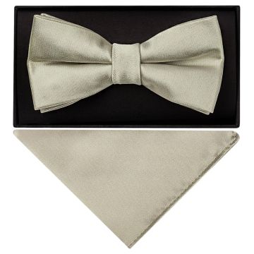 Plain Dusty Sage Satin Handmade Mens Bow Tie and Pocket Square Set