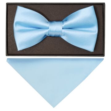 Plain Sky Blue Handmade Mens Bow Tie and Pocket Square Set