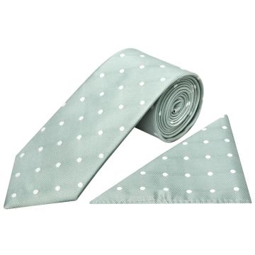 Light Green Large White Spot Classic Men's Tie and Pocket Square Set