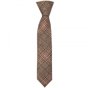 Pre Tied Light Brown Check Tweed Boys Tie Age 4-7
