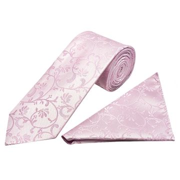 Light Dusty Pink Floral Classic Men's Tie and Pocket Square Set