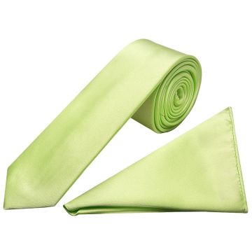 Plain Avocado Green Satin Skinny Men's Tie and Pocket Square Set