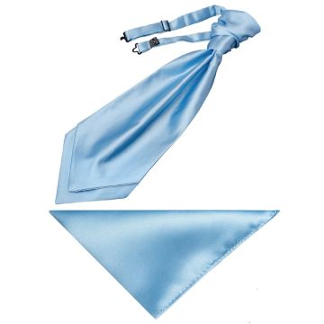 Plain Sky Blue Satin Men's Cravat Tie and Pocket Square Set