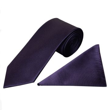 Plum Silk Twill Silk Classic Mens Tie and Pocket Square Set