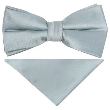 Pre Tied Plain Duck Egg Satin Boys Bow Tie and Pocket Square Age 8-11