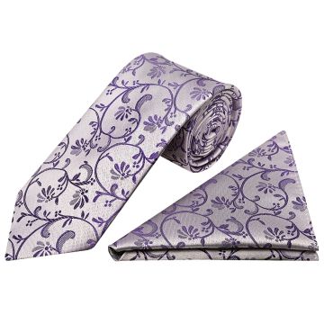 Purple Floral Classic Men's Tie and Pocket Square Set