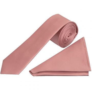Rose Gold Satin Skinny Men's Tie and Pocket Square Set