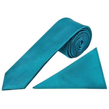 Turquoise Silk Twill Skinny Mens Tie and Pocket Square Set