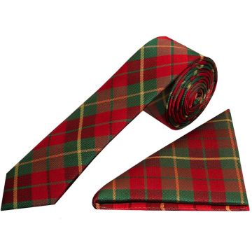 Red and Green Tartan Silk Skinny Men's Tie and Pocket Square Set