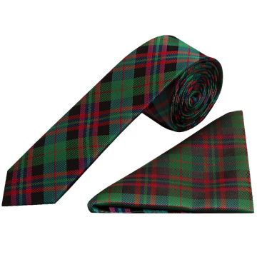 Green and Red Tartan Silk Skinny Men's Tie and Pocket Square Set