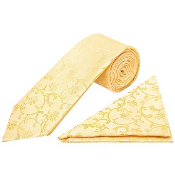 Gold Floral Classic Men's Tie and Pocket Square Set