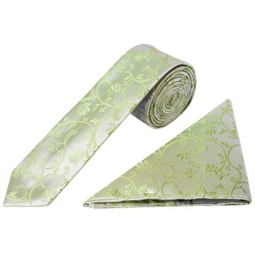 Sage Green Floral Skinny Men's Tie and Pocket Square Set