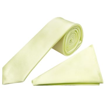 Plain Willow Green Satin Skinny Men Tie and Pocket Square Set