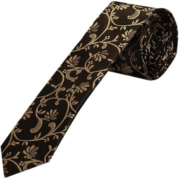 Black with Gold Floral Skinny Boys Tie