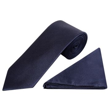 Navy Twill Silk Classic Men's Tie and Pocket Square Set