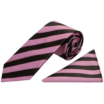 Black and Pink Striped Classic Men's Tie and Pocket Square Set