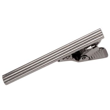 Gunmetal Grey Striped Metal Bar Tie Clip