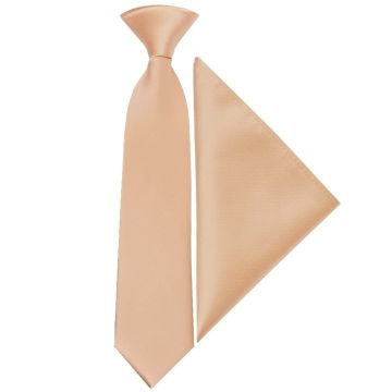 Pre Tied Nude Satin Boys Tie and Pocket Square Set Age 4-7