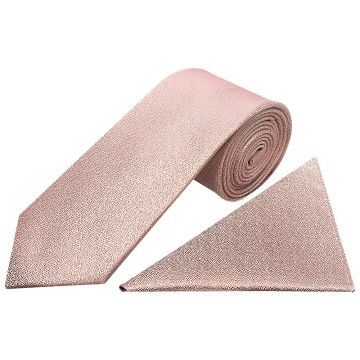 Plain Rose Gold Textured Silk Classic Men's Tie and Pocket Square Set