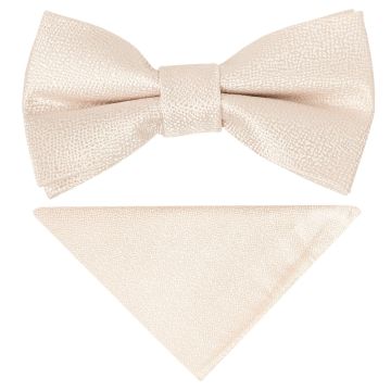 Pre Tied Blush Textured Silk Boys Bow Tie and Pocket Square Set