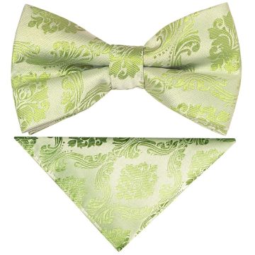 Pre Tied Sage Green Paisley Boys Bow Tie and Pocket Square Set Age 4-7 