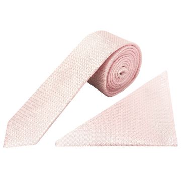 Blush Textured Skinny Tie and Pocket Square Set