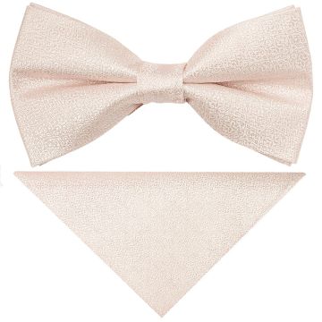Pre Tied Blush Self Floral Textured Silk Boys Bow Tie and Pocket Square Set