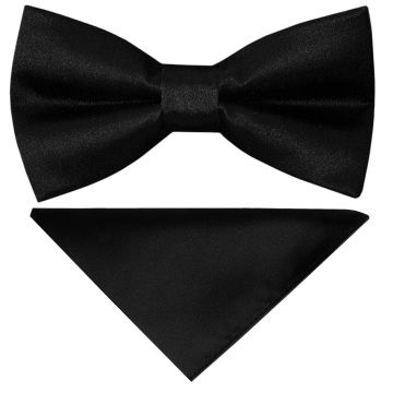 Pre Tied Black Boys Bow Tie and Pocket Square Set Age 4-7