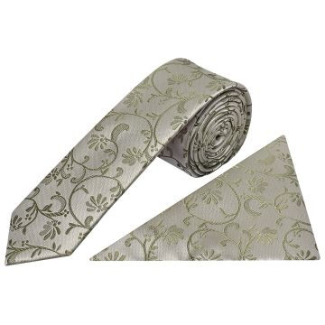 Dusty Sage Floral Skinny Boys Tie and Pocket Square Set