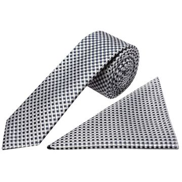 Silver Diamond Neat Skinny Men's Tie and Pocket Square Set