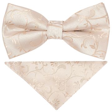 Pre Tied Nude Floral Boys Bow Tie and Pocket Square