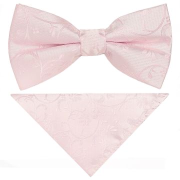 Pre Tied Blush Pink Floral Boys Bow Tie and Pocket Square Set