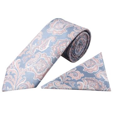 Blue and Pink Paisley Classic Mens Tie and Pocket Square Set