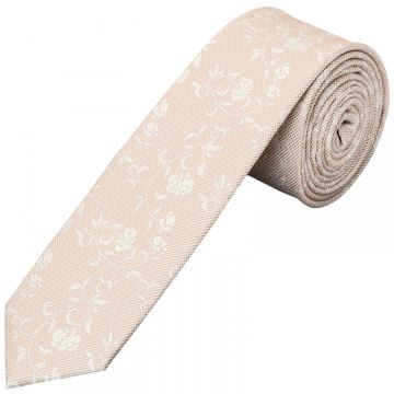 END OF SEASON STOCK Light Peach and White Floral Skinny Men's Tie